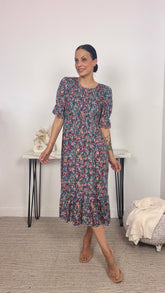 Vestido Estampado Midi Marino